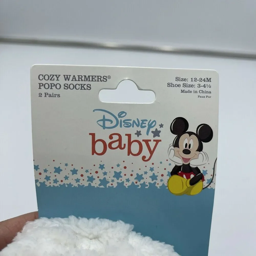Disney Mickey Mouse Fuzzy Cozy Socks 2 Pairs 12-24 Months NWT Stocking Stuffers